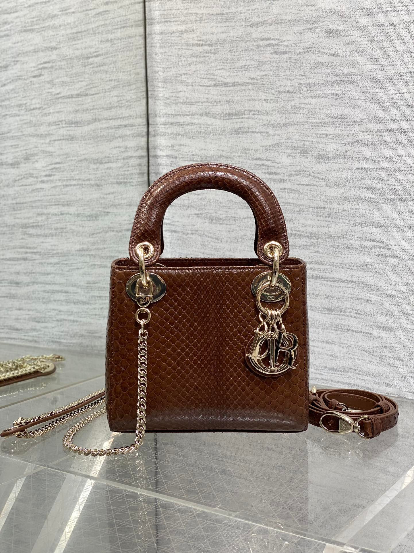 Alternative view of Dior Mini Lady Pecan Brown Metallic Lambskin Bag