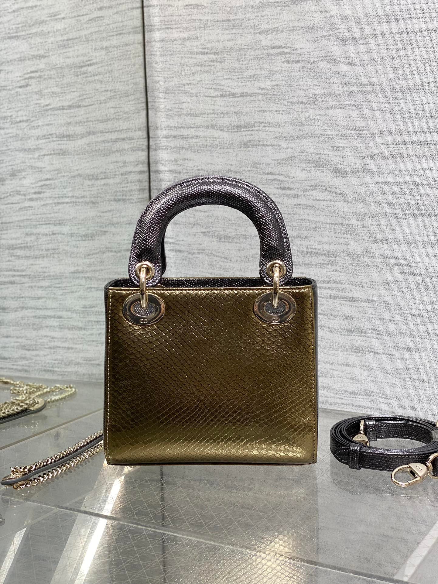 Dior Mini Lady Gold Metallic Lambskin Bag - Image 3