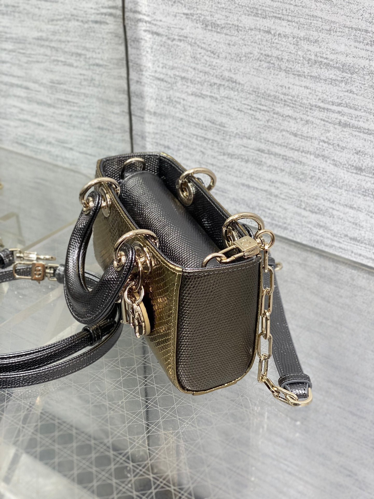 Dior Small Lady Gold Metallic Lambskin Bag - Image 9