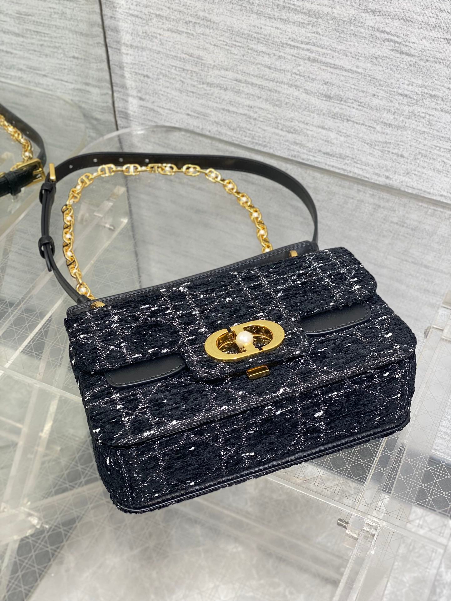 Dior Small Jolie Black White Tweed Chain Bag - Image 3