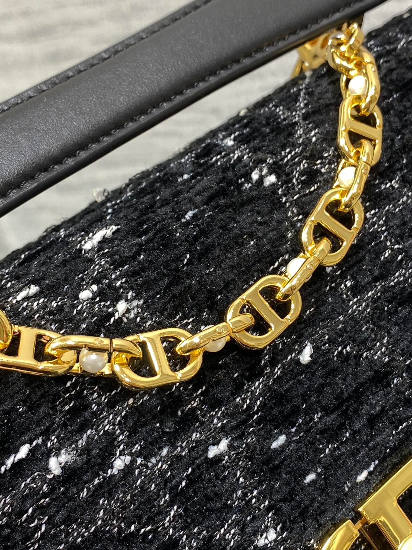 Dior Small Jolie Black White Tweed Chain Bag - Image 6