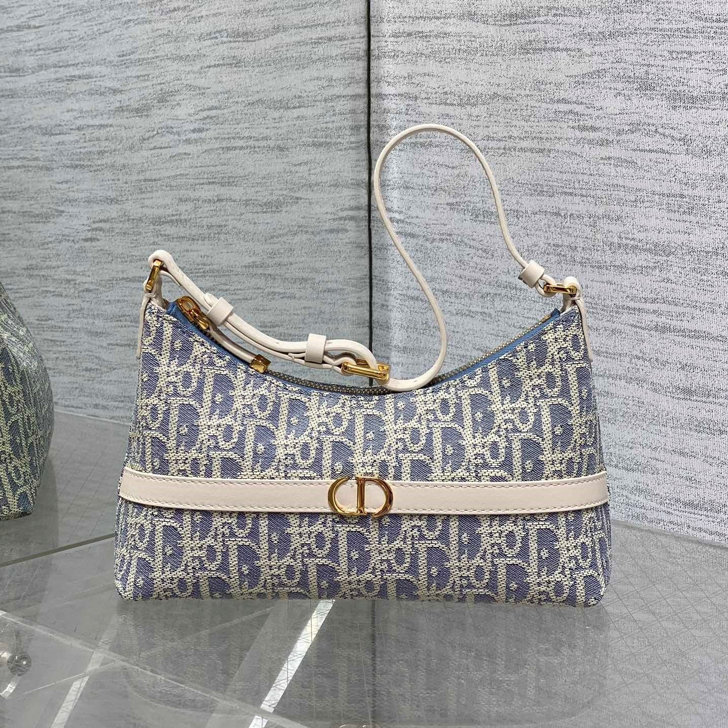 Dior Miss Caro Blue Raffia-Effect Fabric Bag