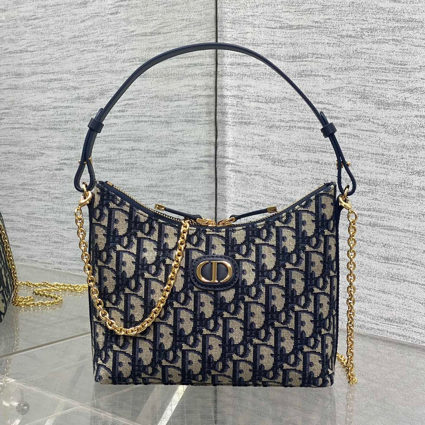 Dior 30 Montaigne Oblique Series Navy Hobo Bag