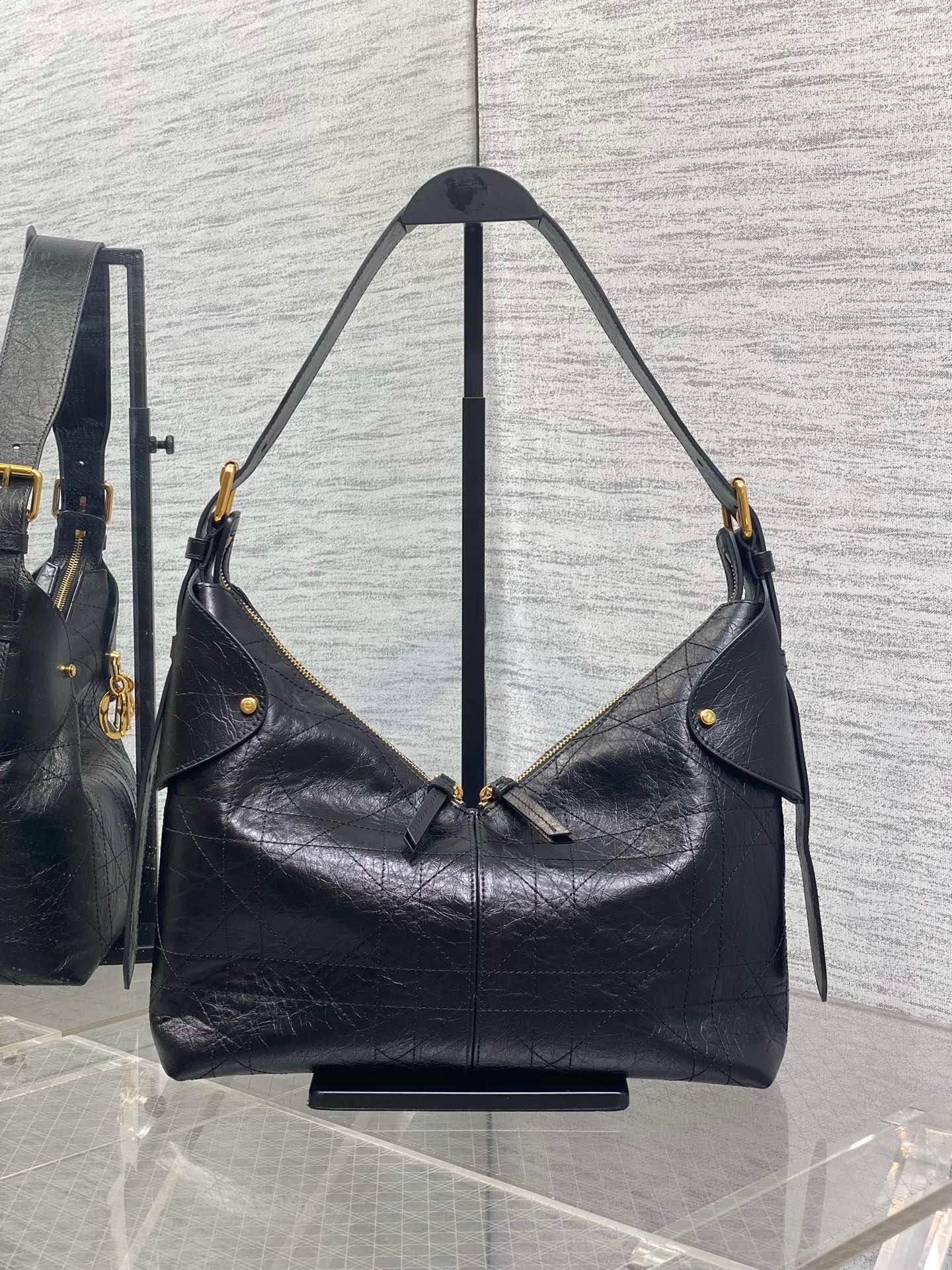 Alternative view of Dior Voyage Handbag Black Crinkled Calfskin