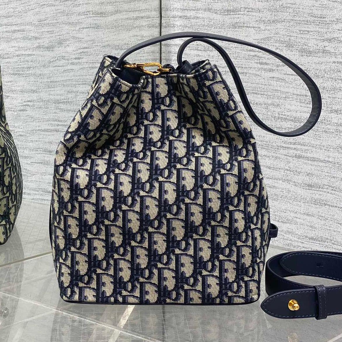 Dior Star Series Navy Canvas Drawstring Bucket Bag