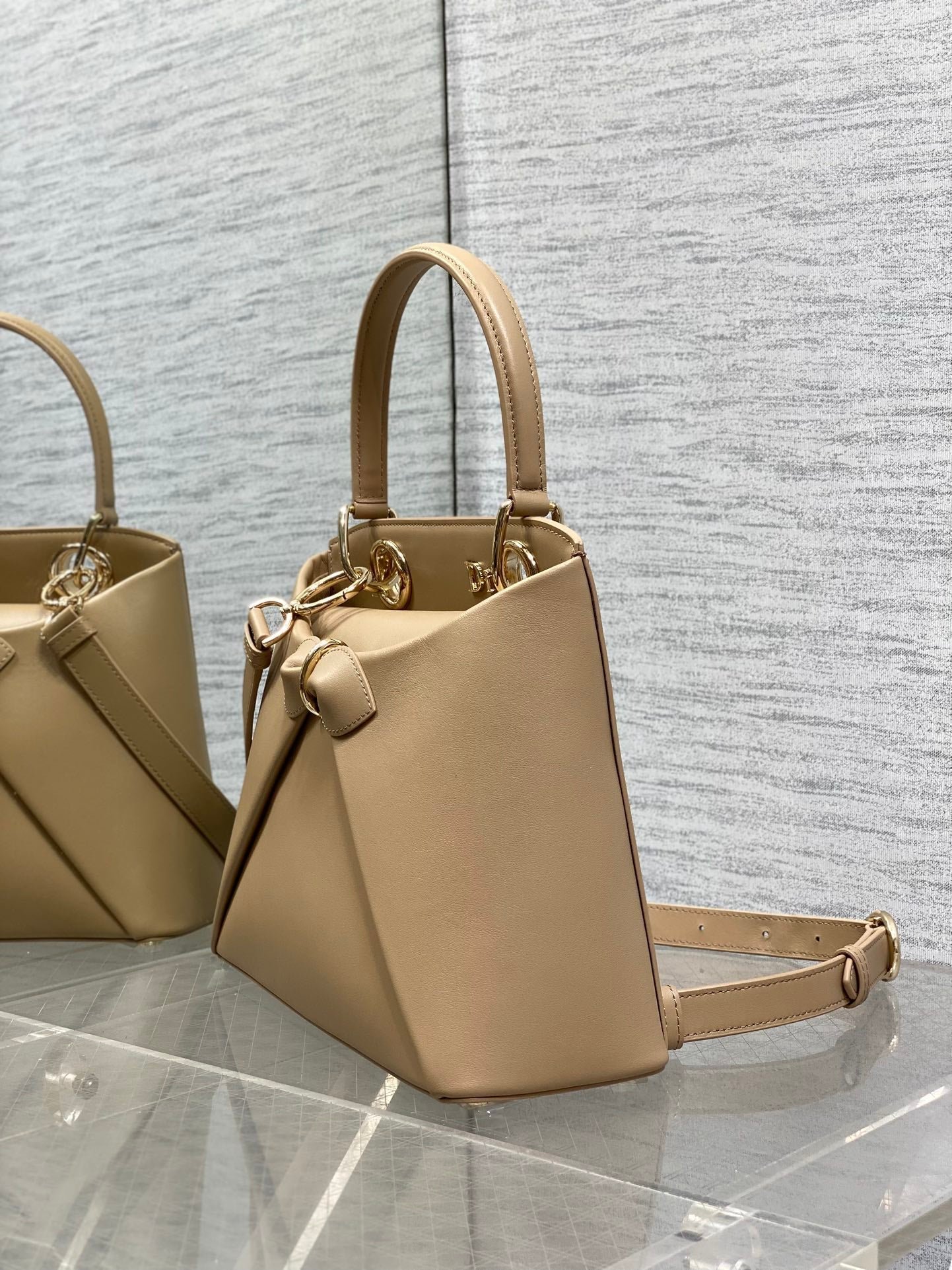 Dior Bow Series Nude Beige Leather Minimalist Tote Bag - Image 9