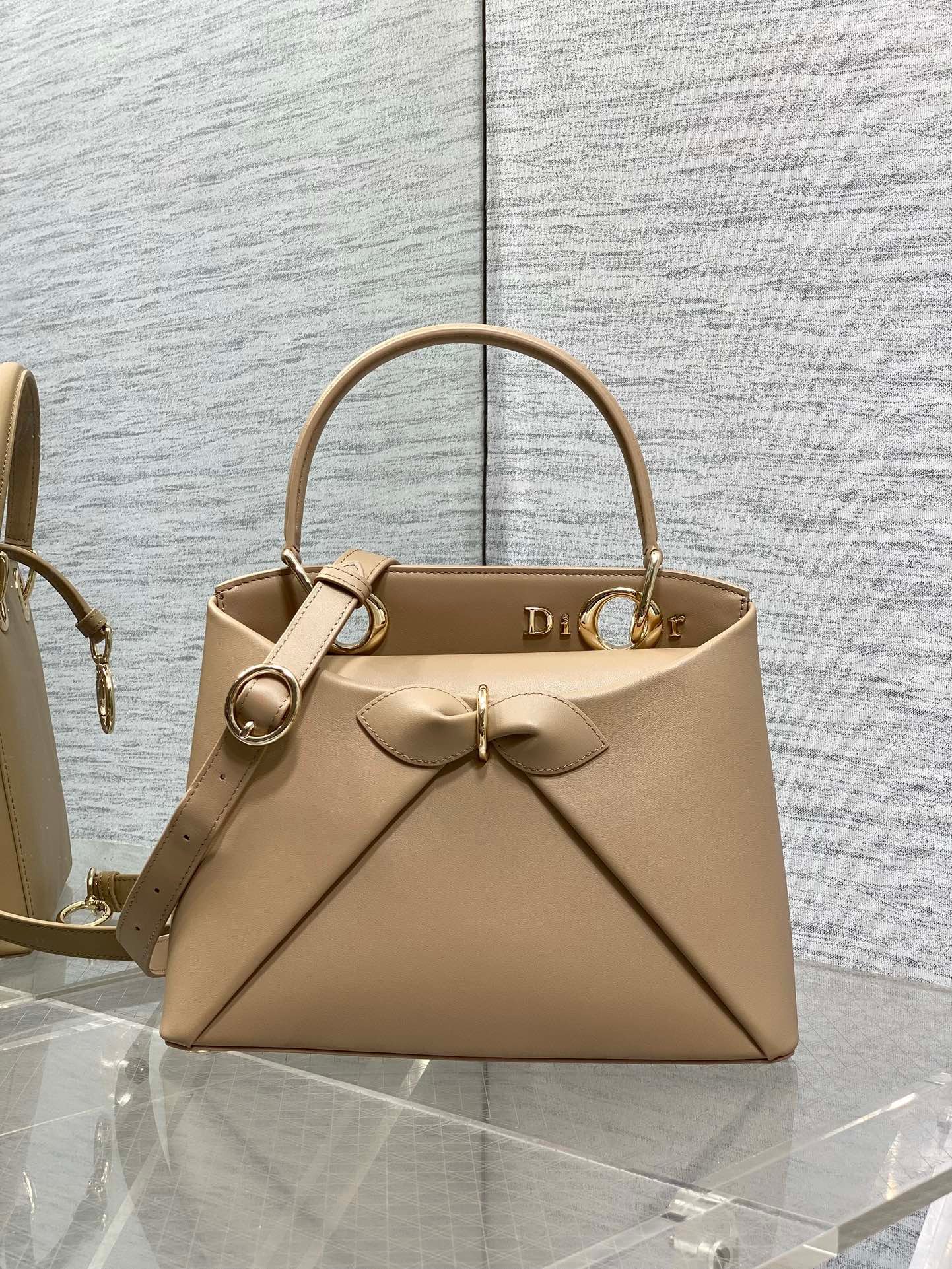 Dior Bow Series Nude Beige Leather Minimalist Tote Bag - Image 3