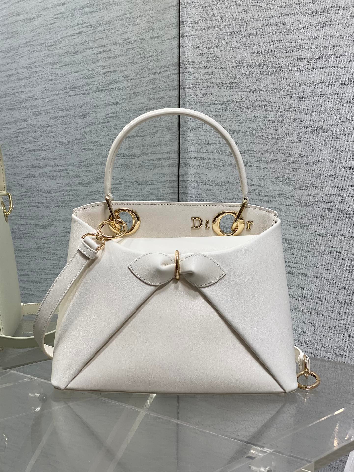 Dior Bow Series Pure White Leather Elegant Top Bag - Image 8