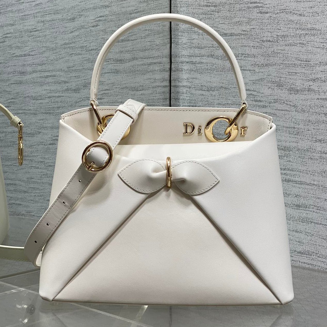 Dior Bow Series Pure White Leather Elegant Top Bag