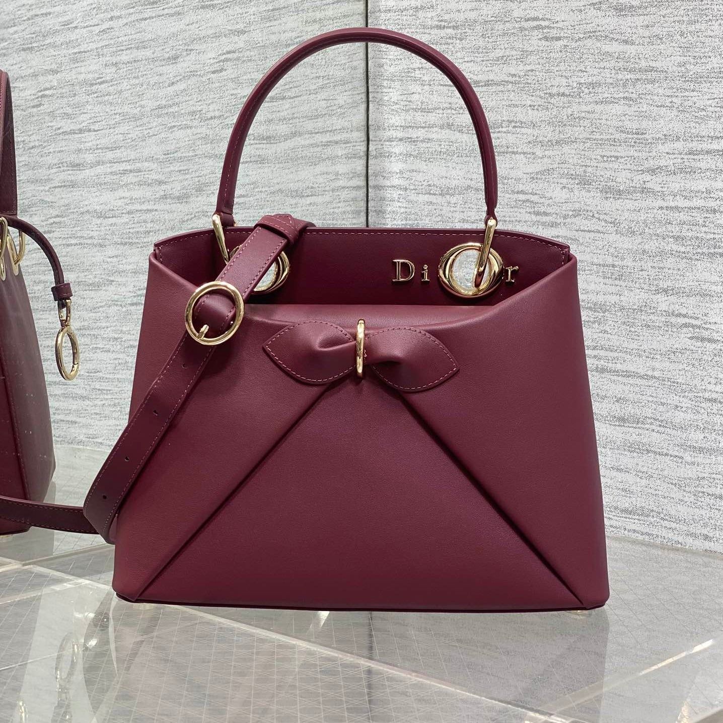 Dior Bow Series Burgundy Leather Luxury Top Bag