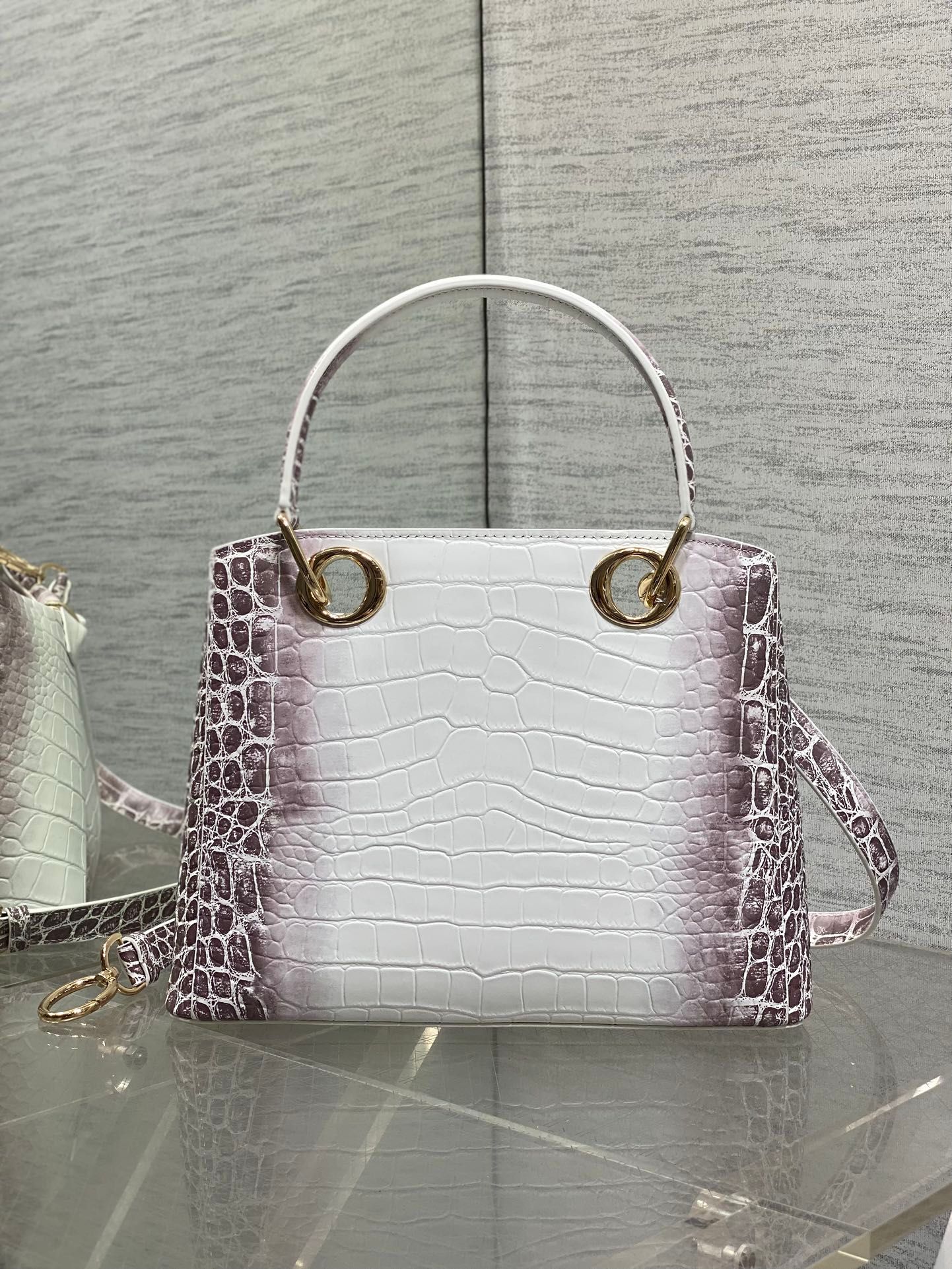 Alternative view of Dior Croc-Embossed Series White-Purple Leather Bag