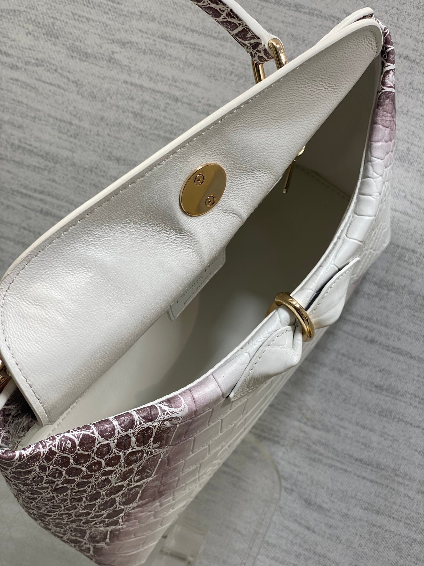 Dior Croc-Embossed Series White-Purple Leather Bag - Image 9