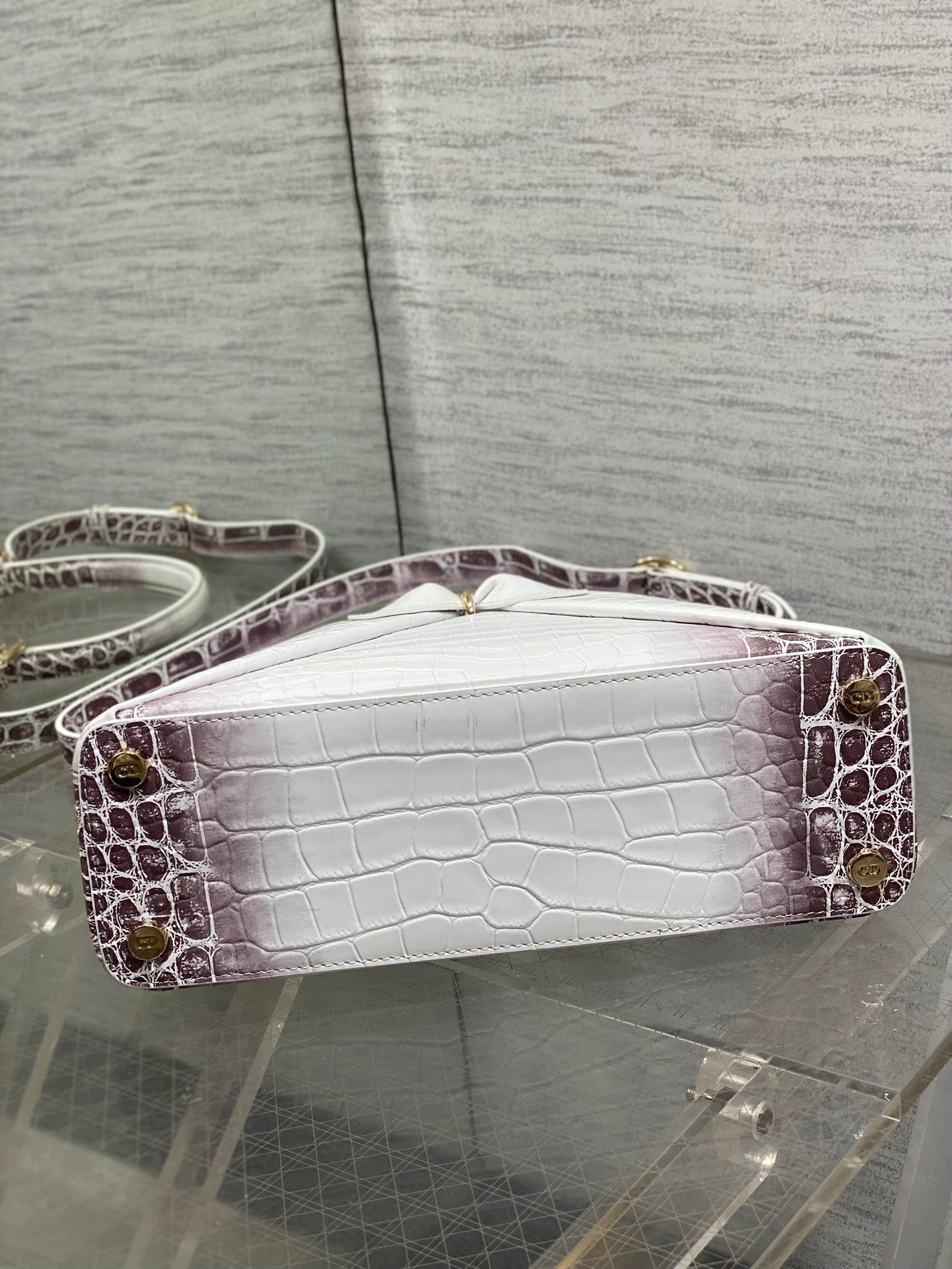 Dior Croc-Embossed Series White-Purple Leather Bag - Image 8