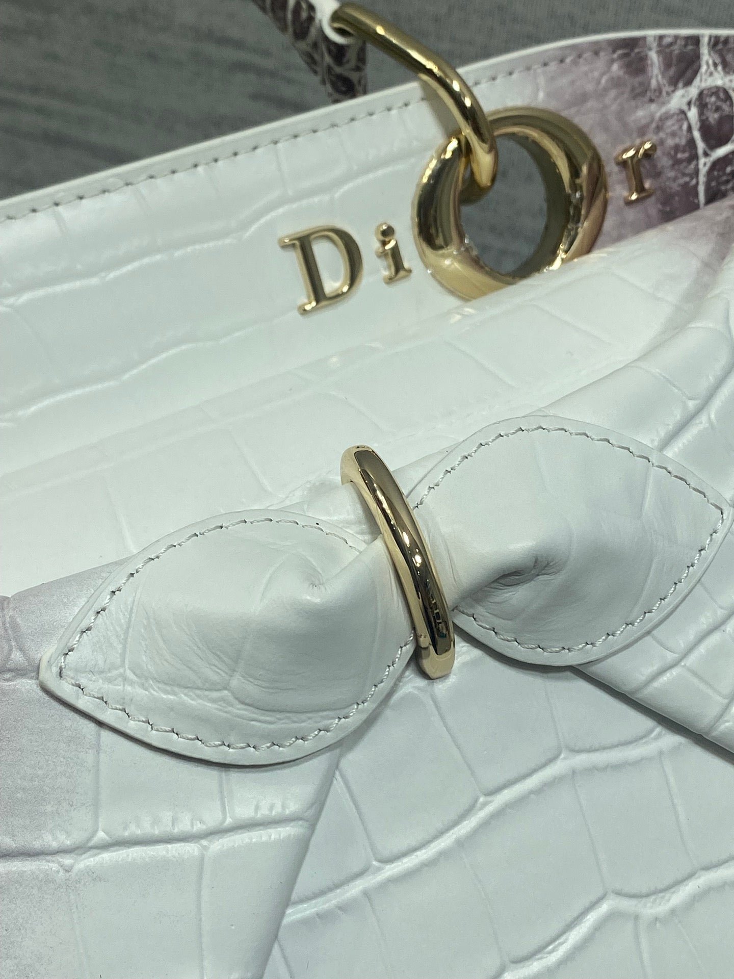 Dior Croc-Embossed Series White-Purple Leather Bag - Image 5