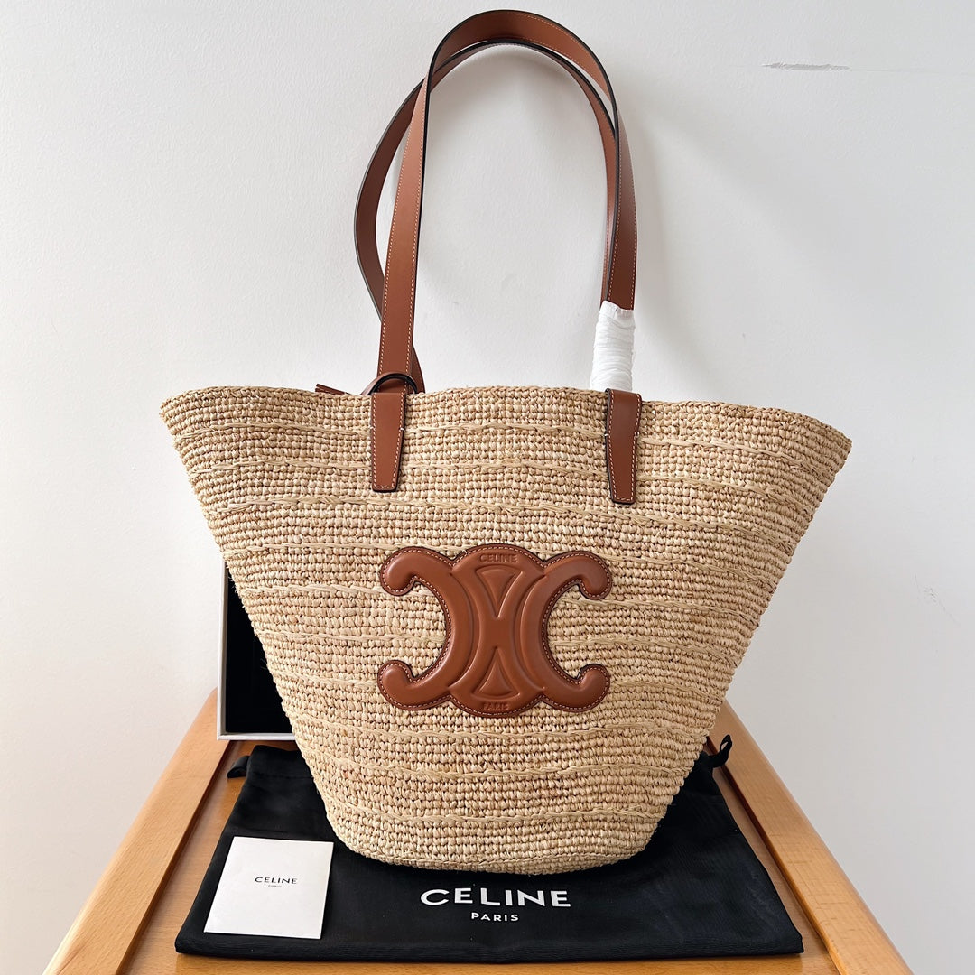 Celine Panier 30 Beige Raffia Tote Bag