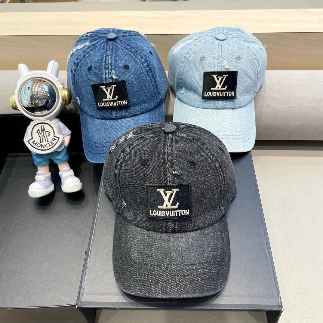 LV Dark Grey Washed Denim Logo Cap - Image 9