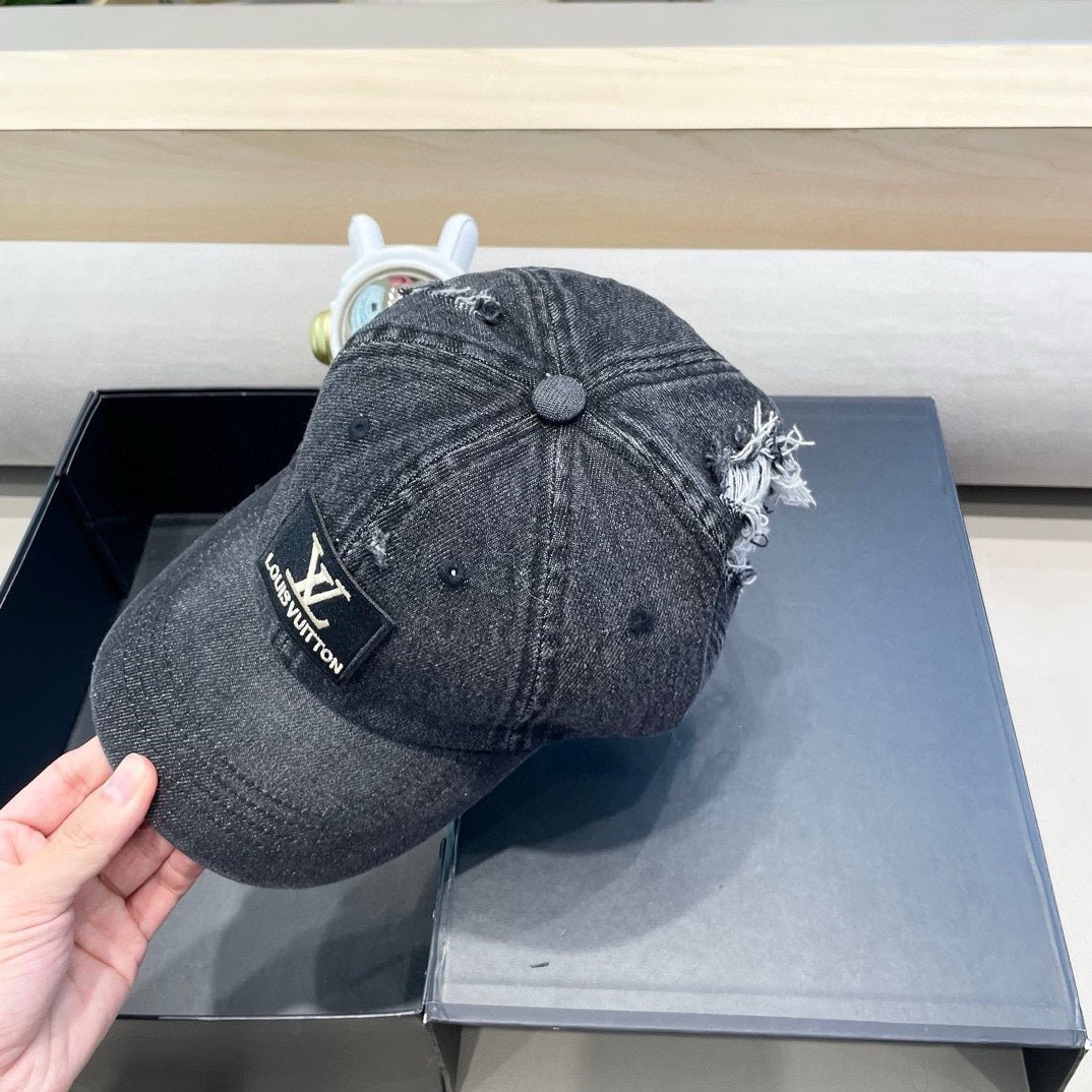 LV Dark Grey Washed Denim Logo Cap - Image 3