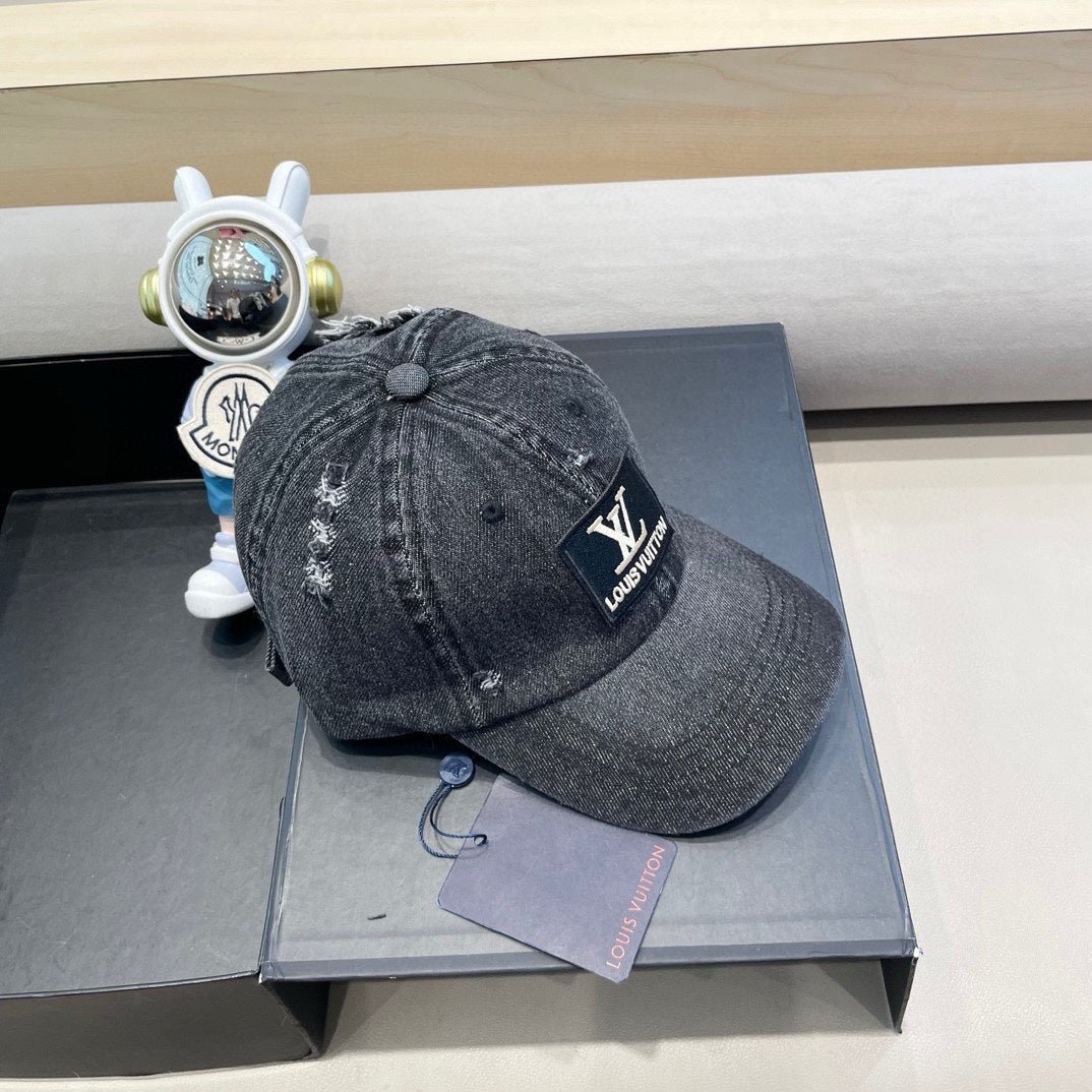 LV Dark Grey Washed Denim Logo Cap - Image 7