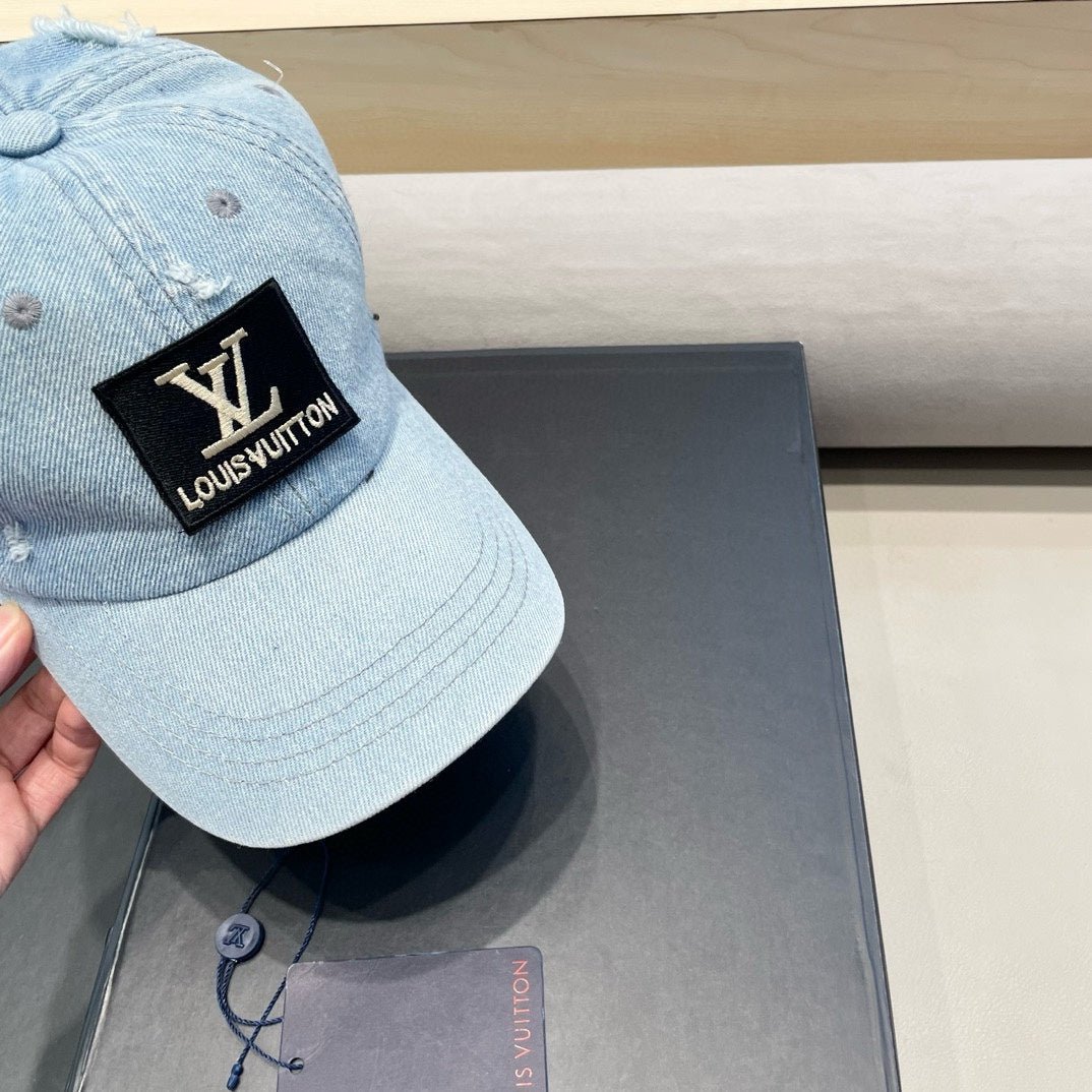 LV Light Blue Washed Denim Logo Cap - Image 4