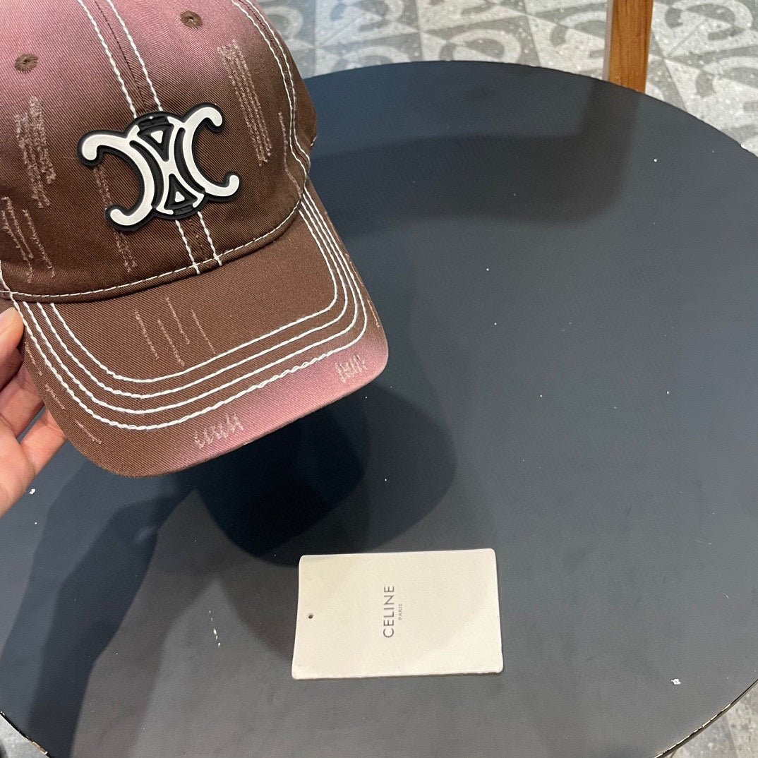 Celine Triomphe Brown Pink Ombre Cotton Cap - Image 4