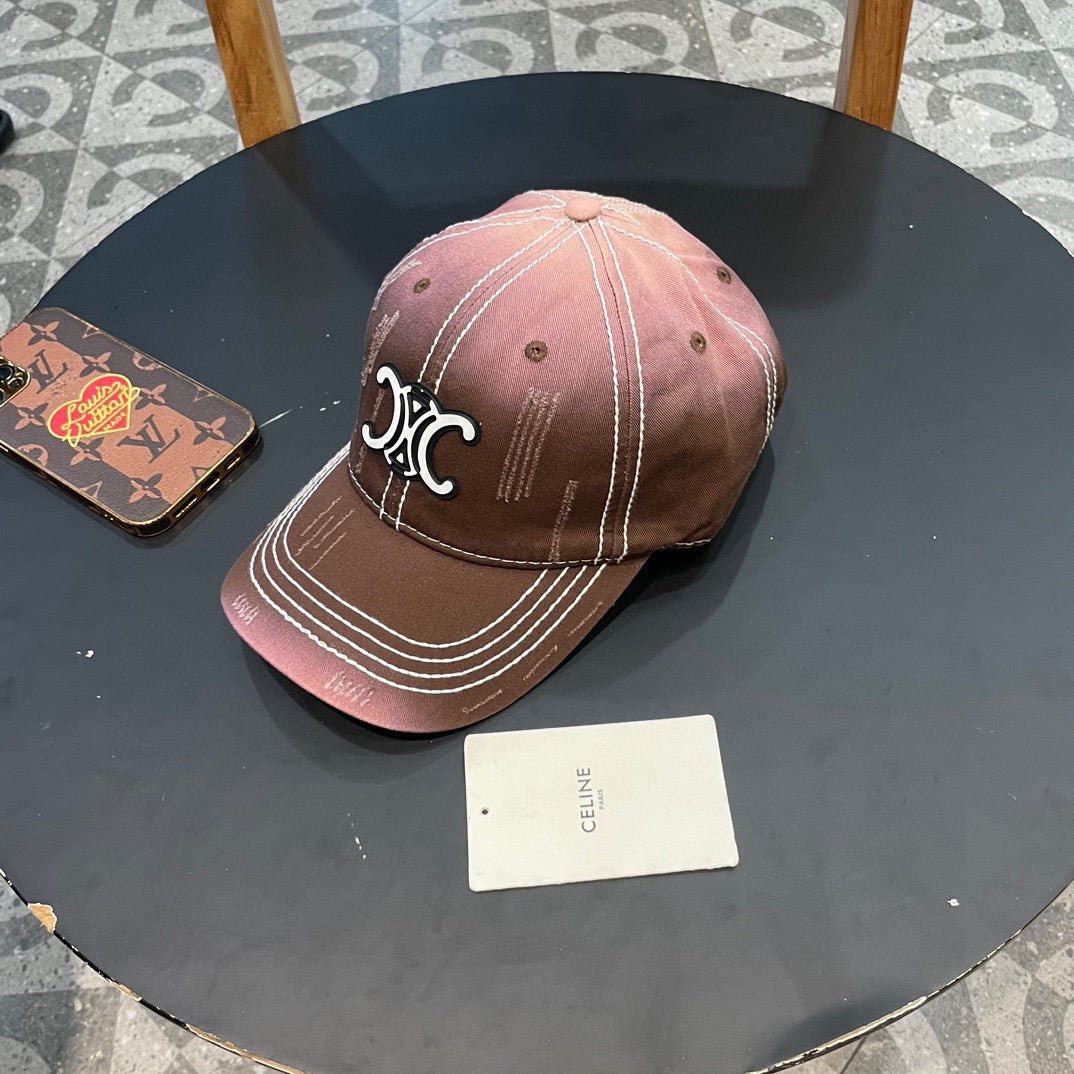 Celine Triomphe Brown Pink Ombre Cotton Cap