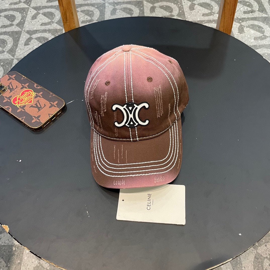 Celine Triomphe Brown Pink Ombre Cotton Cap - Image 3