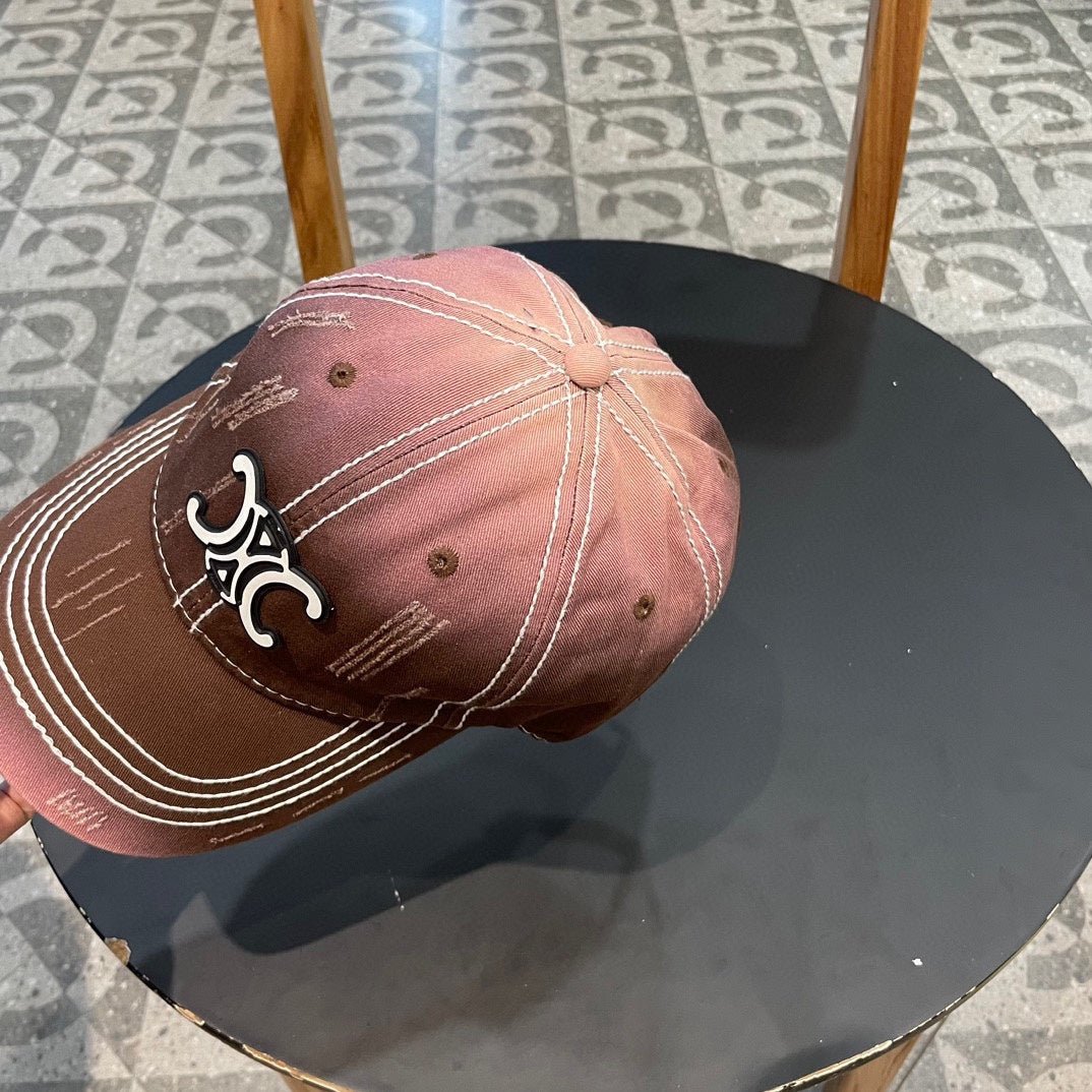 Celine Triomphe Brown Pink Ombre Cotton Cap - Image 5