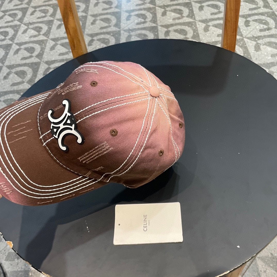 Celine Triomphe Brown Pink Ombre Cotton Cap - Image 7