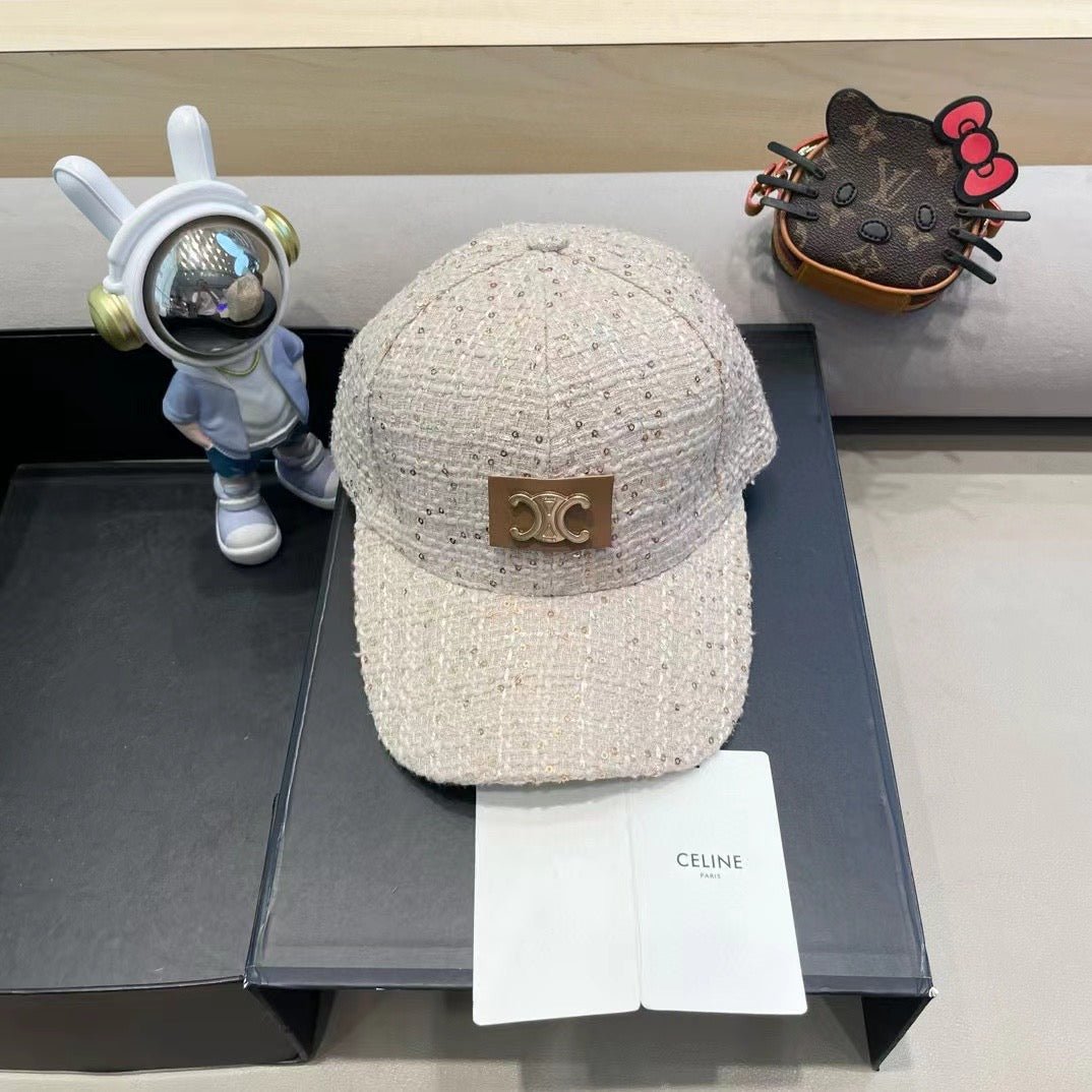 Alternative view of Celine Logo Beige Sparkle Texture Cap
