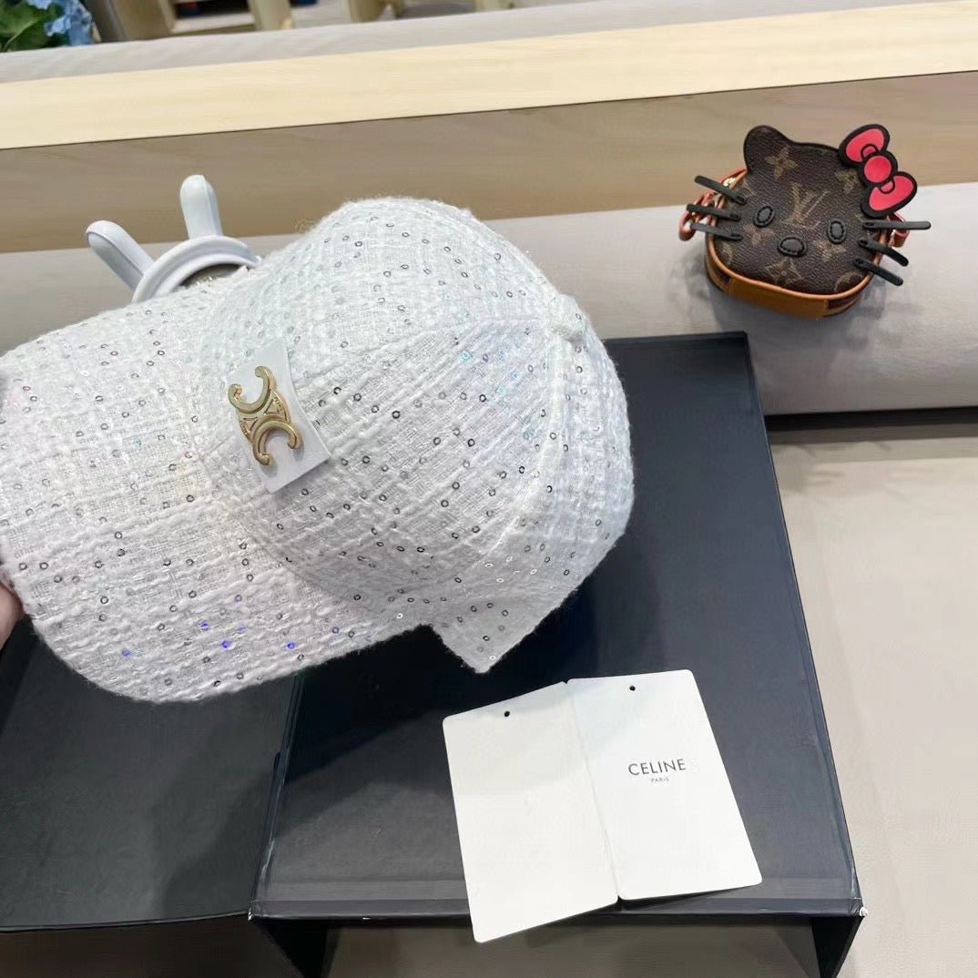 Celine Letter Sparkle Fabric Cap - Image 4