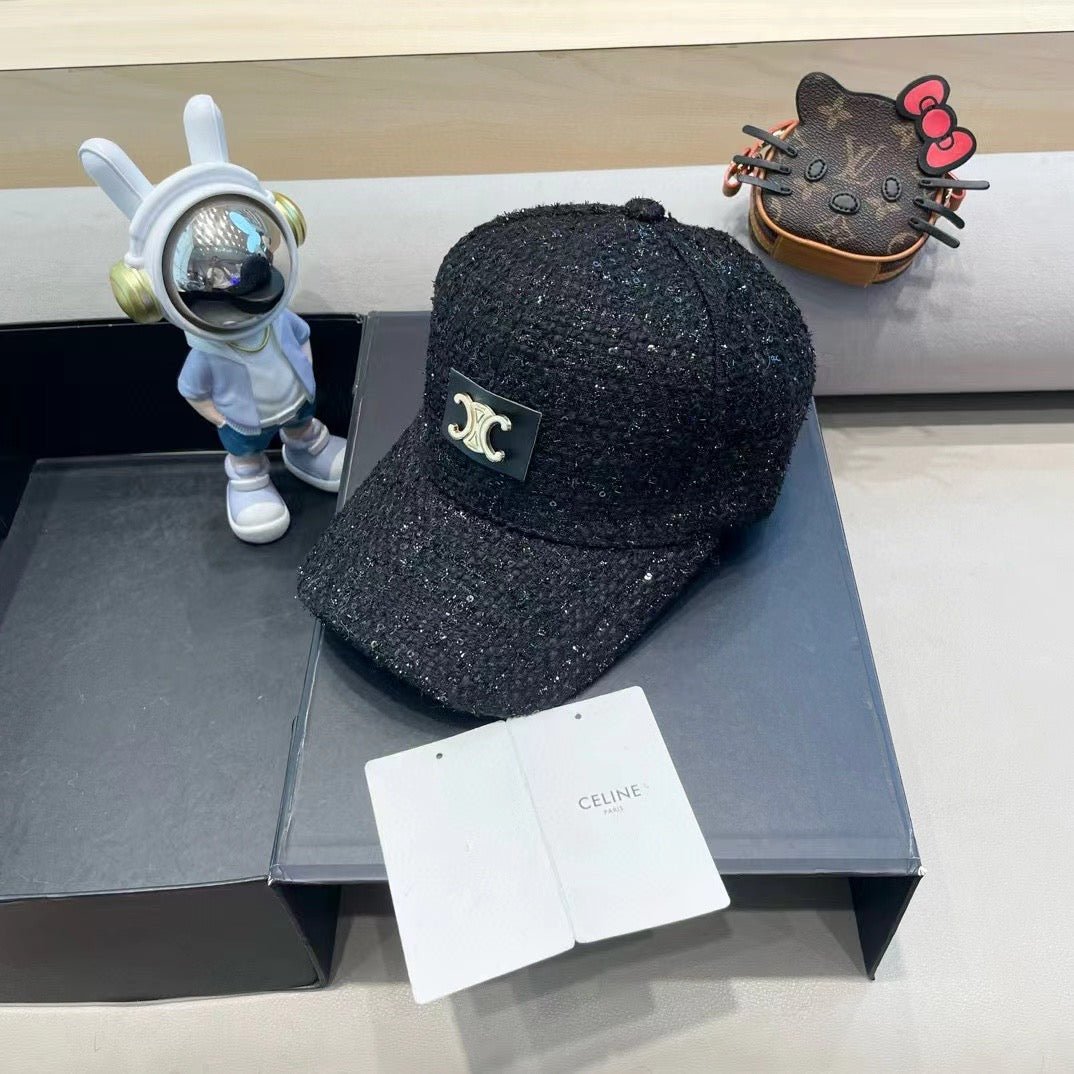 Celine Triomphe Black Sparkle Fabric Cap
