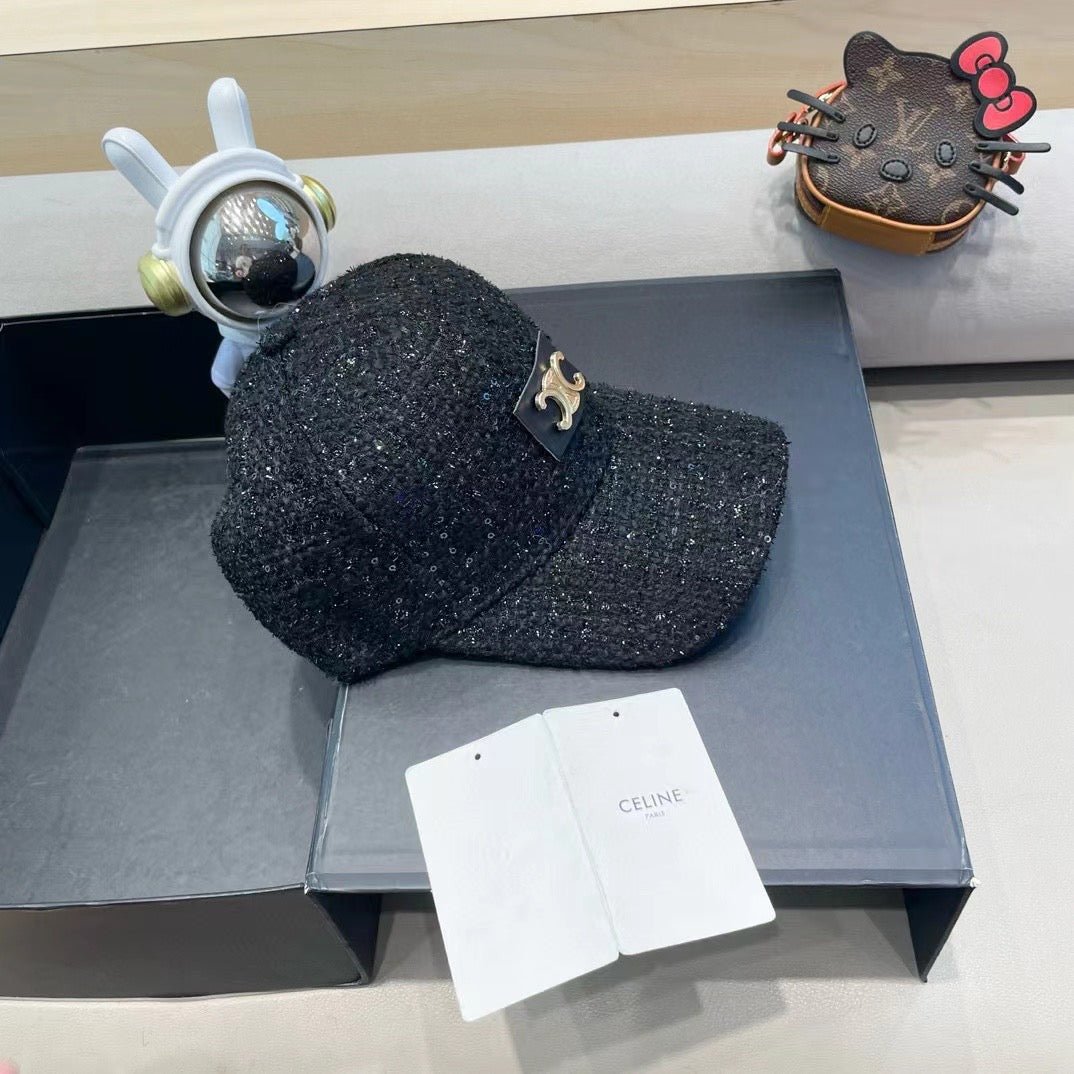 Celine Triomphe Black Sparkle Fabric Cap - Image 4