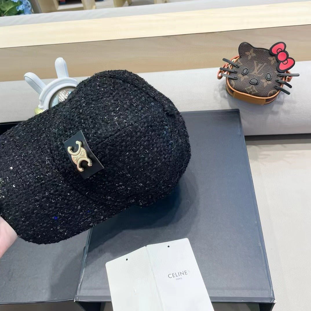 Celine Triomphe Black Sparkle Fabric Cap - Image 6