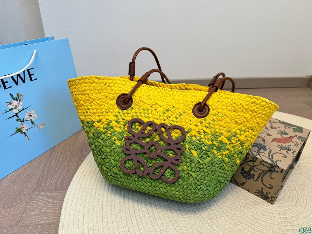 Alternative view of LOE SMALL ANAGRAM BASKET 28 BAG IN YELLOW MIX GREEN IRACA PALM AND CALFSKIN