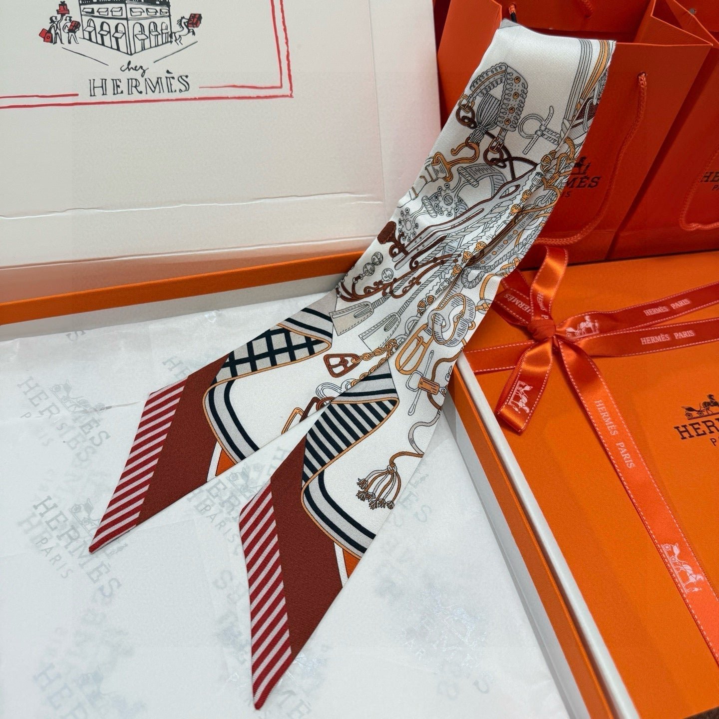 Hermès Striped Silk Twilly - Image 6