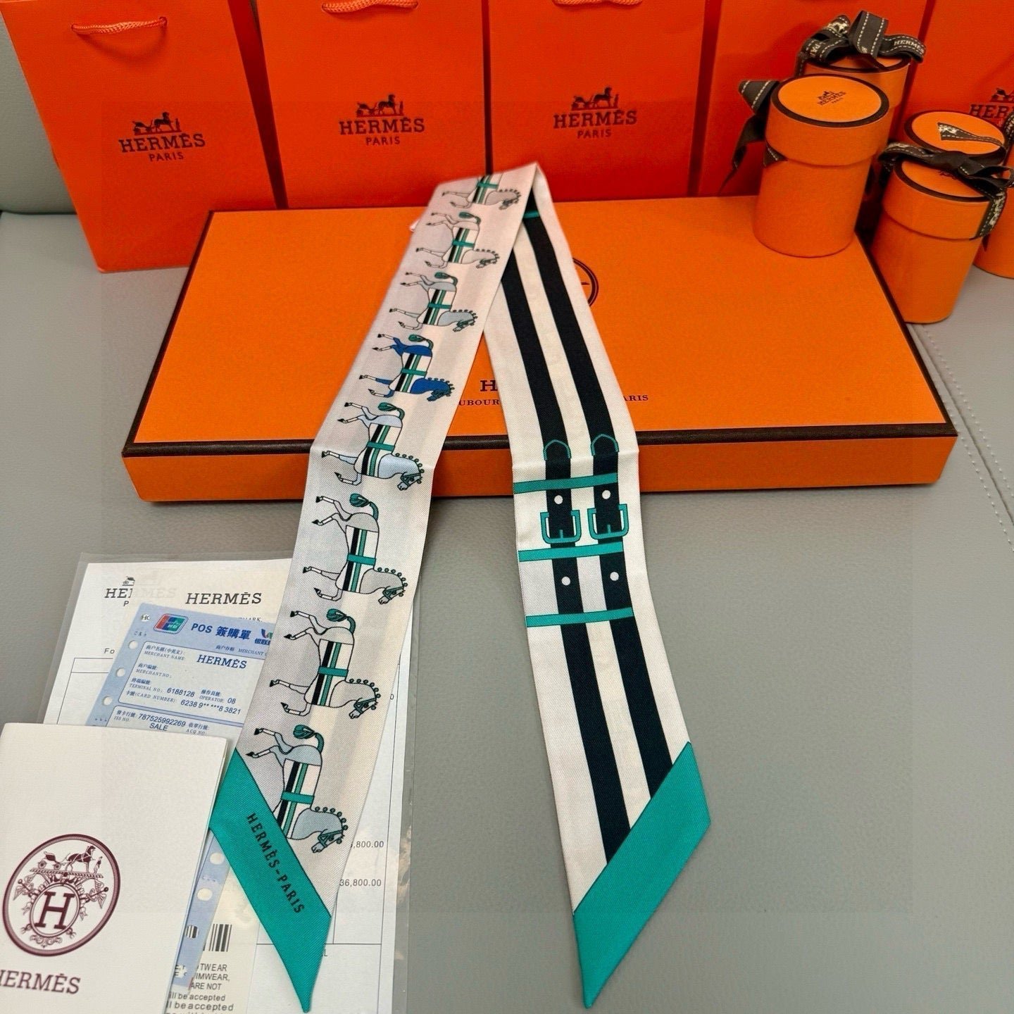 Hermès Striped Horse Silk Twilly - Image 6