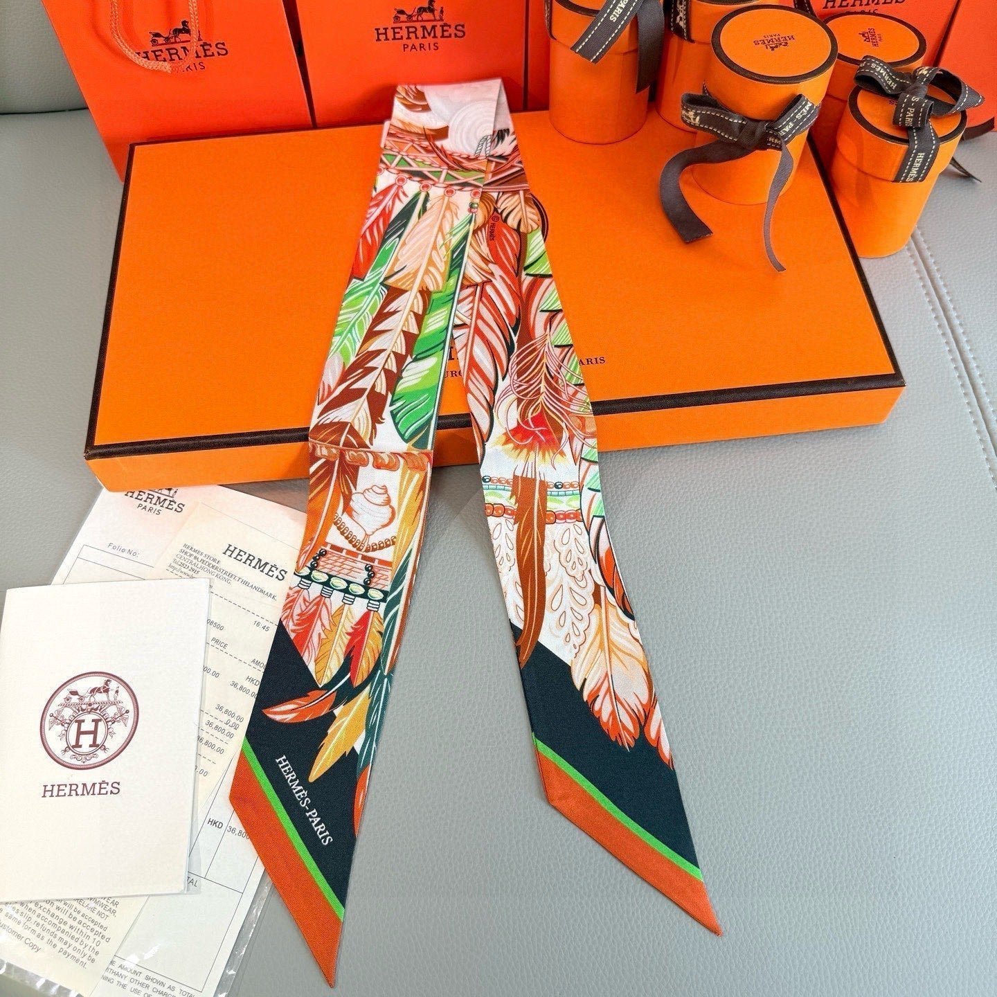 Hermès Leaf Print Silk Twilly - Image 3