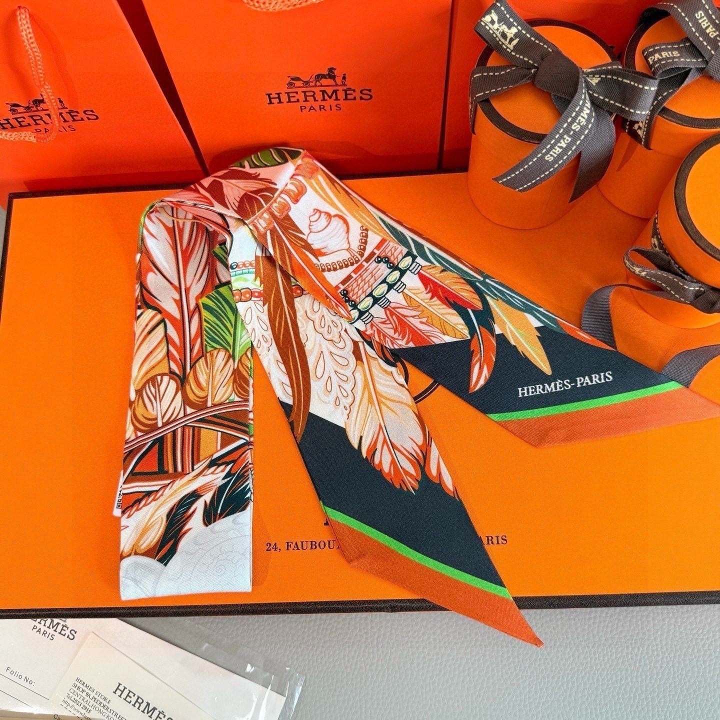 Hermès Leaf Print Silk Twilly - Image 6