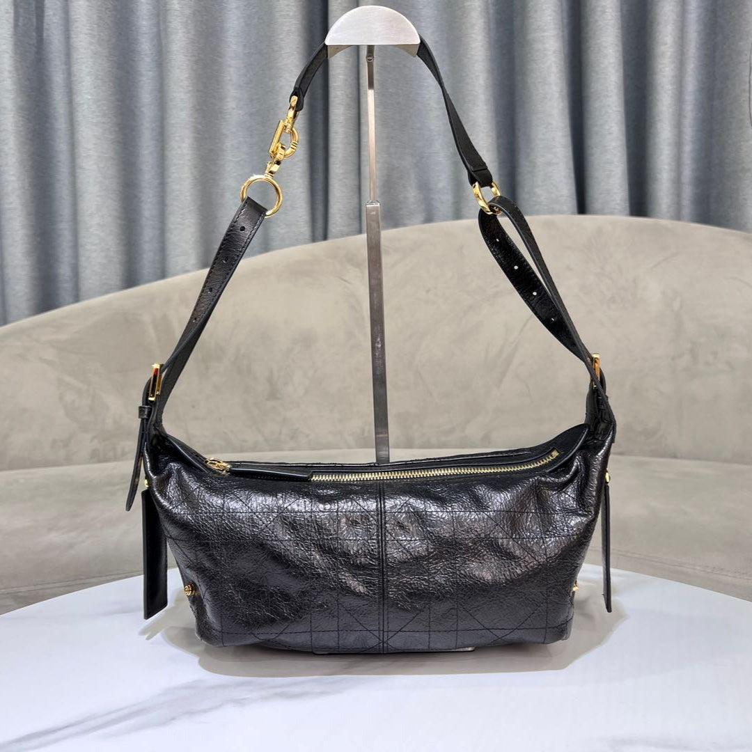 Dior Hobo 23 Black Wrinkled Calfskin Shoulder Bag