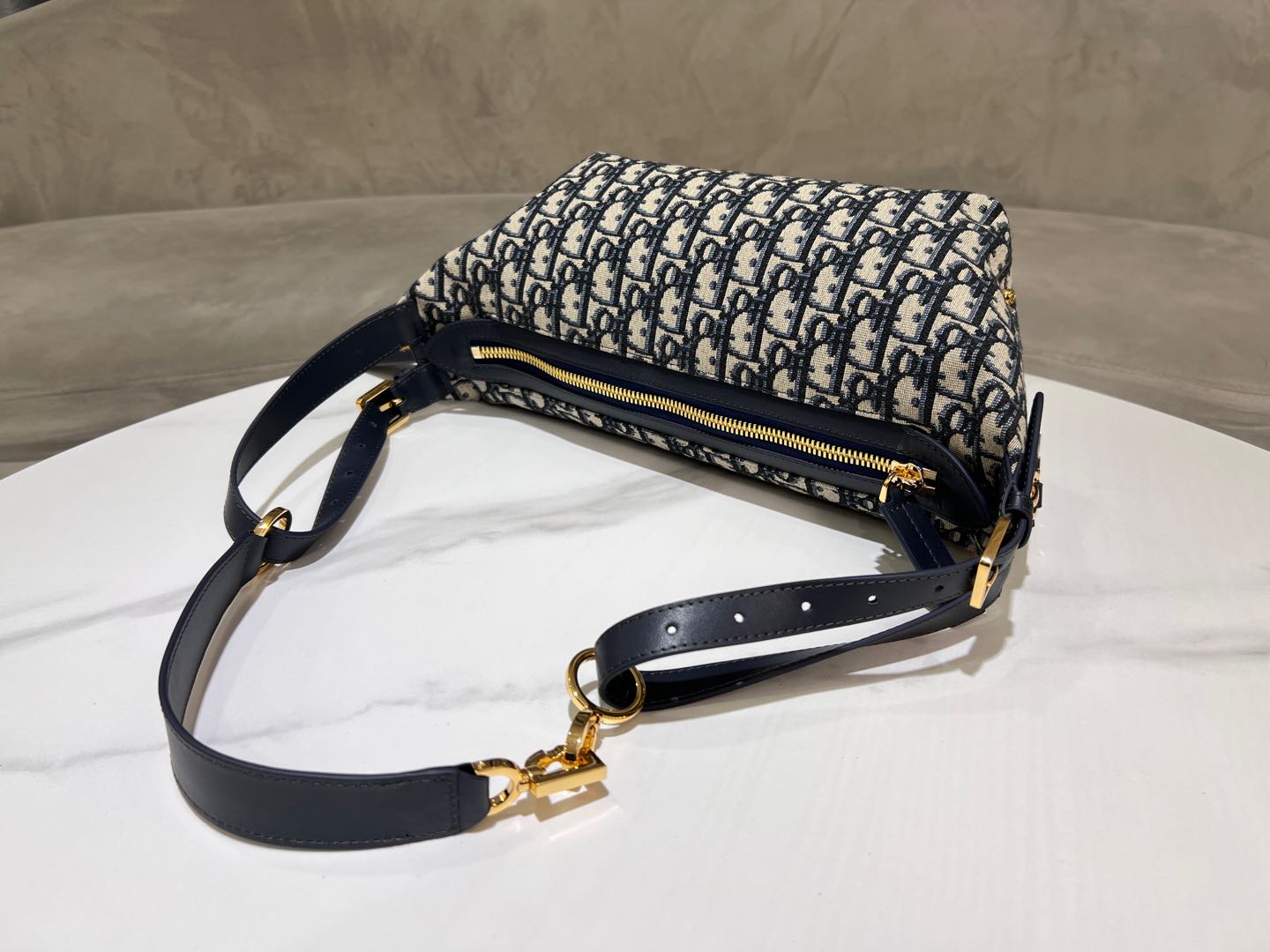 Dior Jacquard Hobo Bag 23 Dark Blue White Canvas - Image 3
