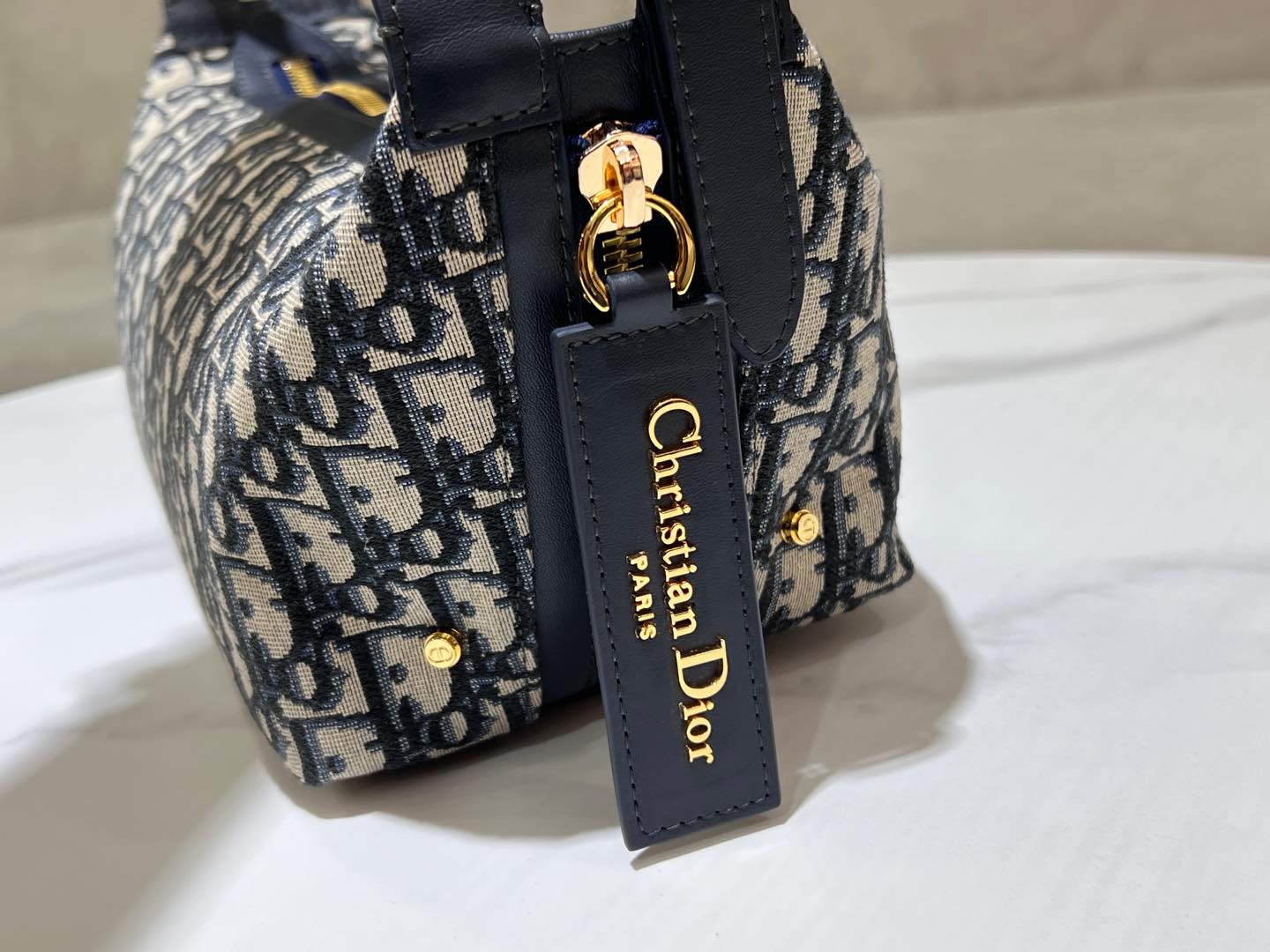Dior Jacquard Hobo Bag 23 Dark Blue White Canvas - Image 6