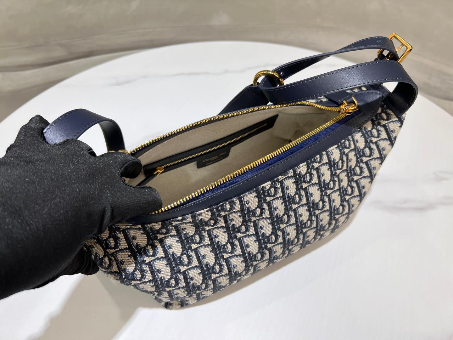 Dior Jacquard Hobo Bag 23 Dark Blue White Canvas - Image 8