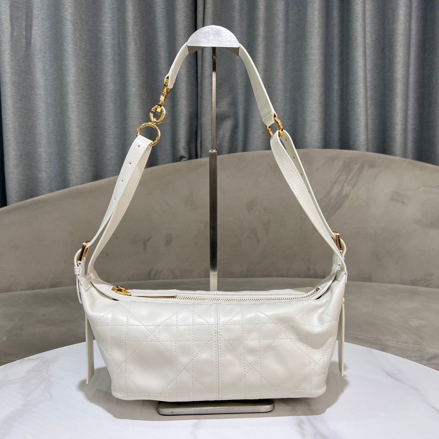 Dior Hobo 23 White Jacquard Canvas Shoulder Bag