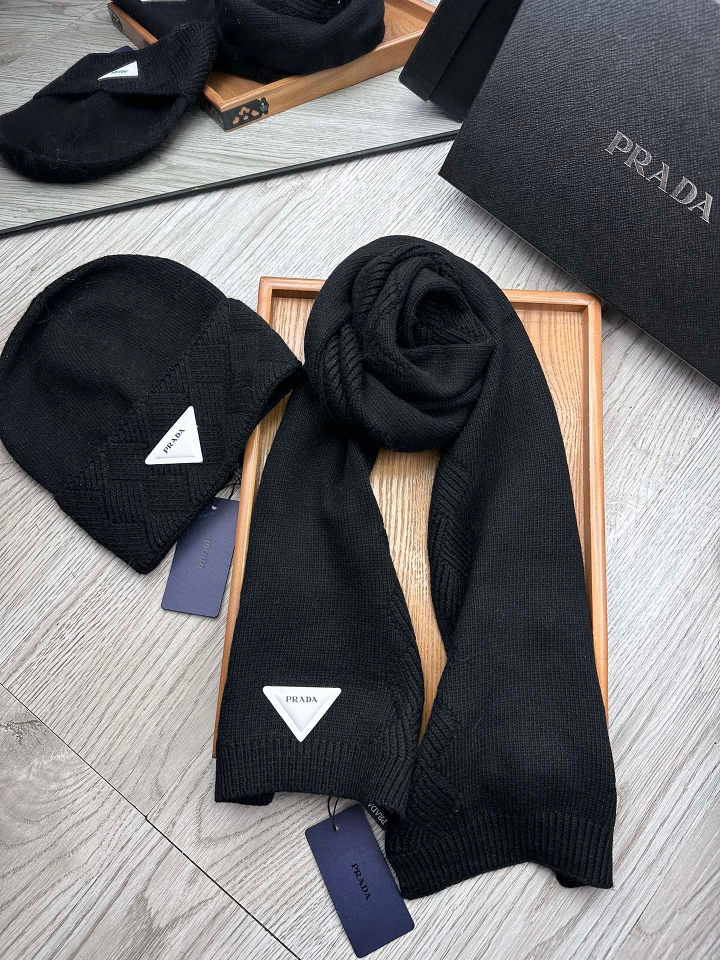 Prada Style Plain Black Knit Set