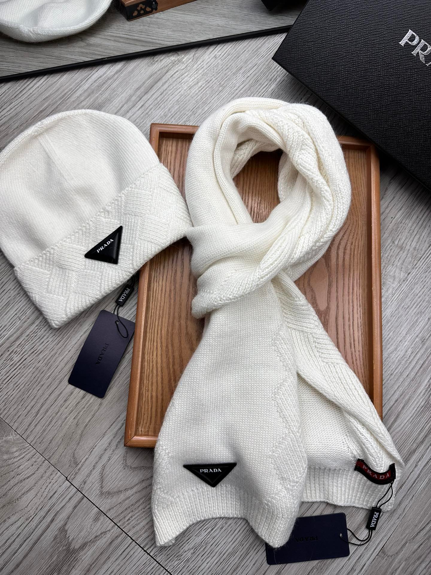 Prada Style White Jacquard Knit Set