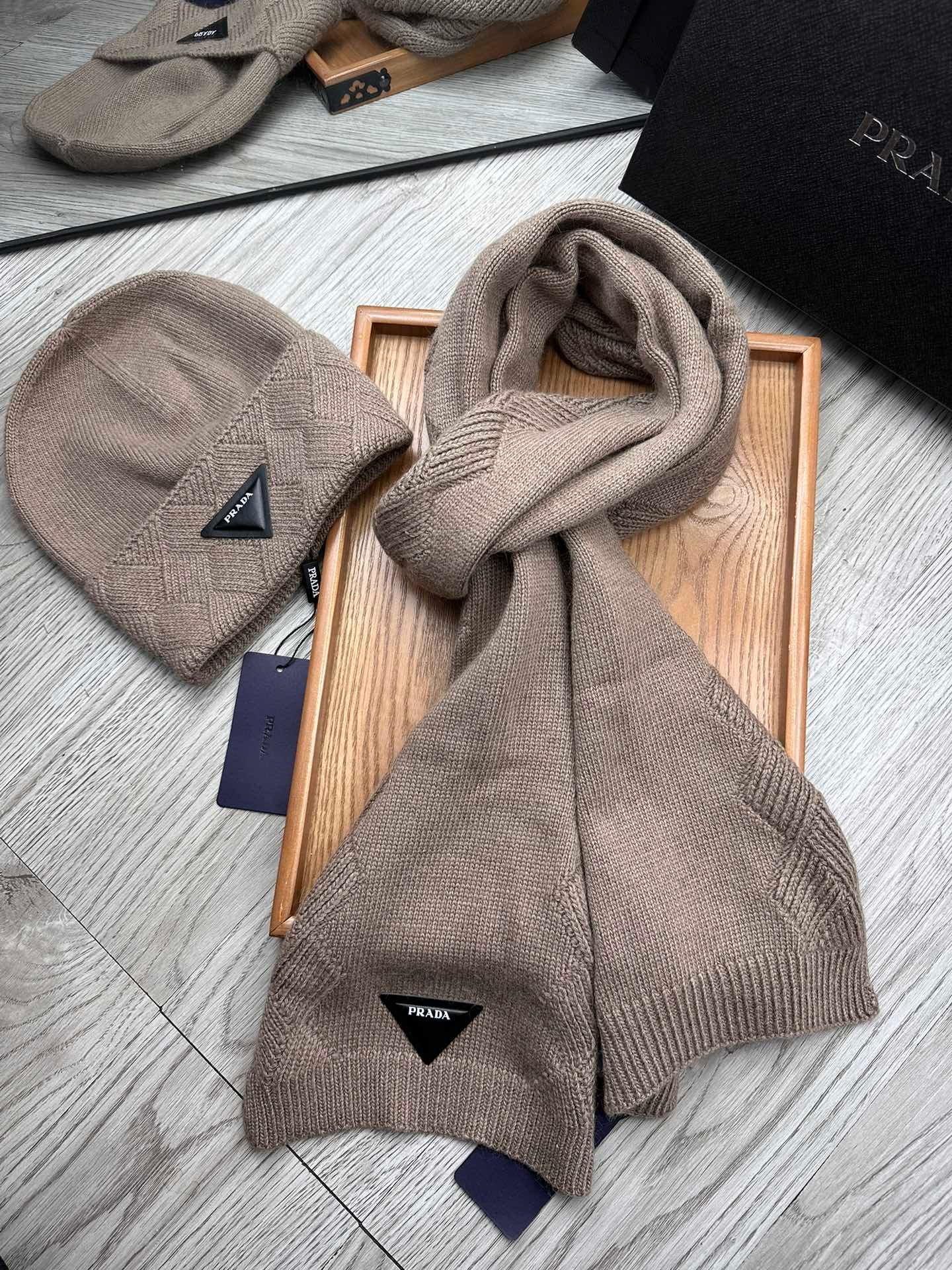 Alternative view of Prada Style Brown Knit Hat Scarf