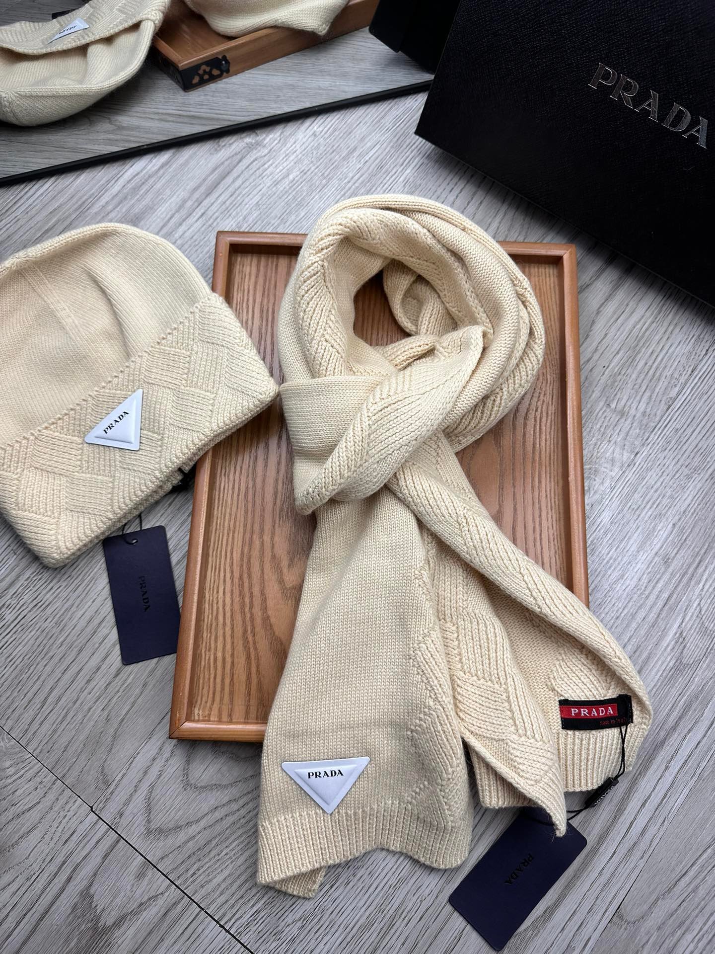Alternative view of Prada Style Beige Plain Knit Hat Scarf Set