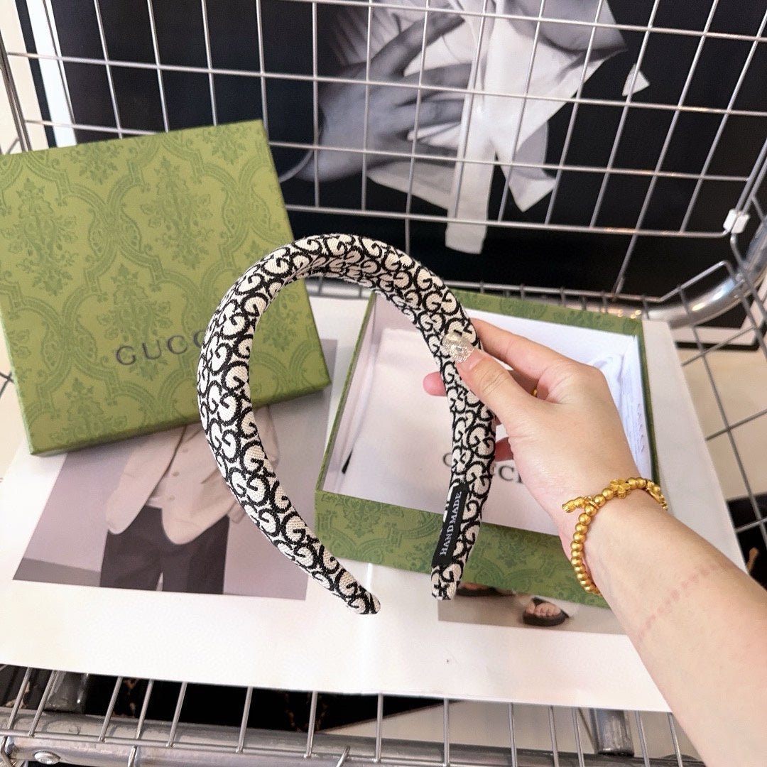 Alternative view of GUCCI THICK HEADBAND IN WHITE MIX BLACK MONOGRAM CANVAS 406136