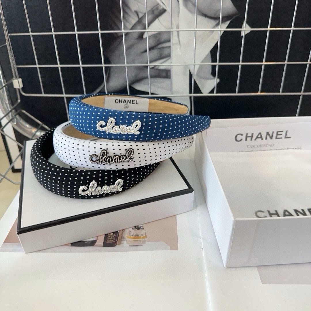Chanel White Polka Dot Letter Padded Headband - Image 7