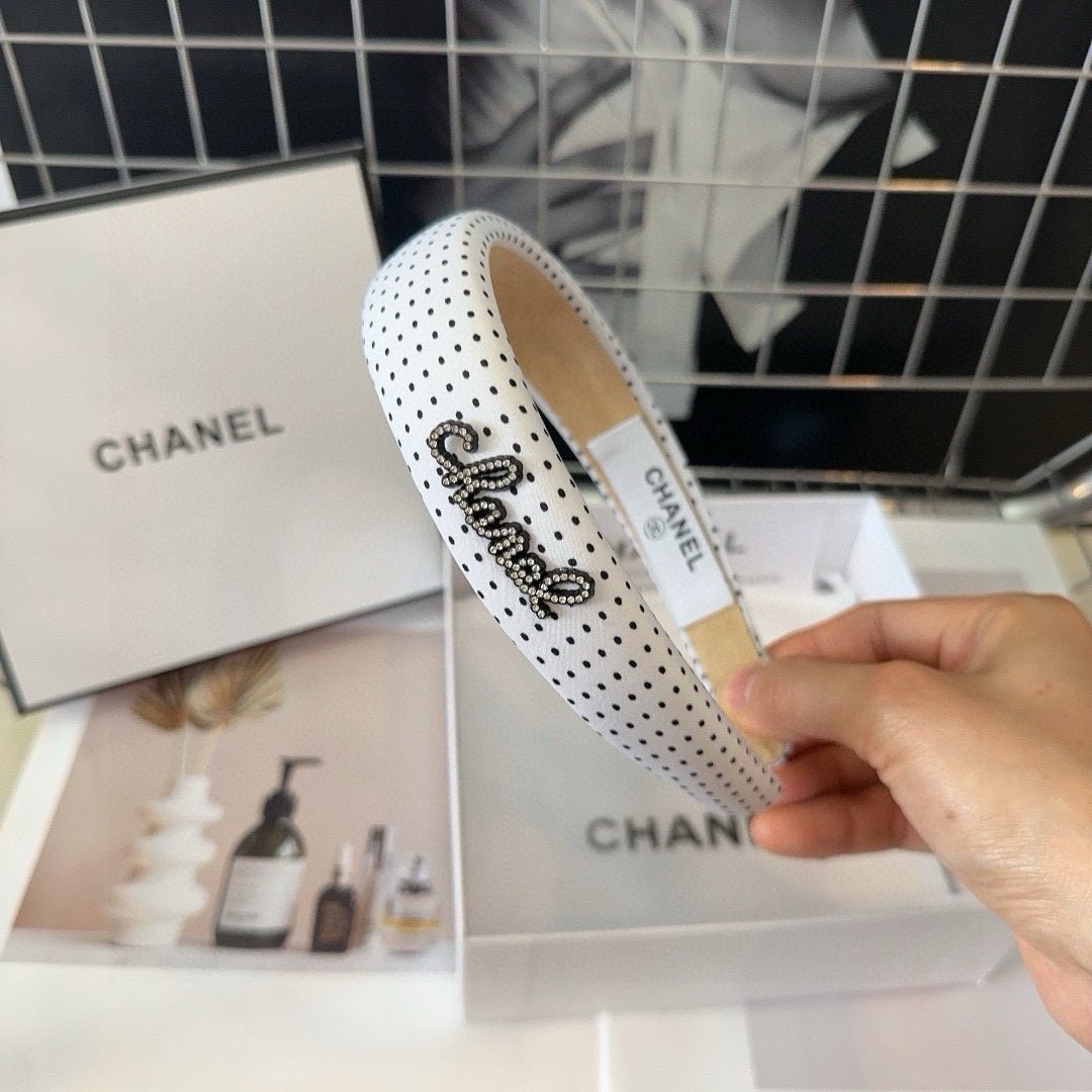 Chanel White Polka Dot Letter Padded Headband - Image 4